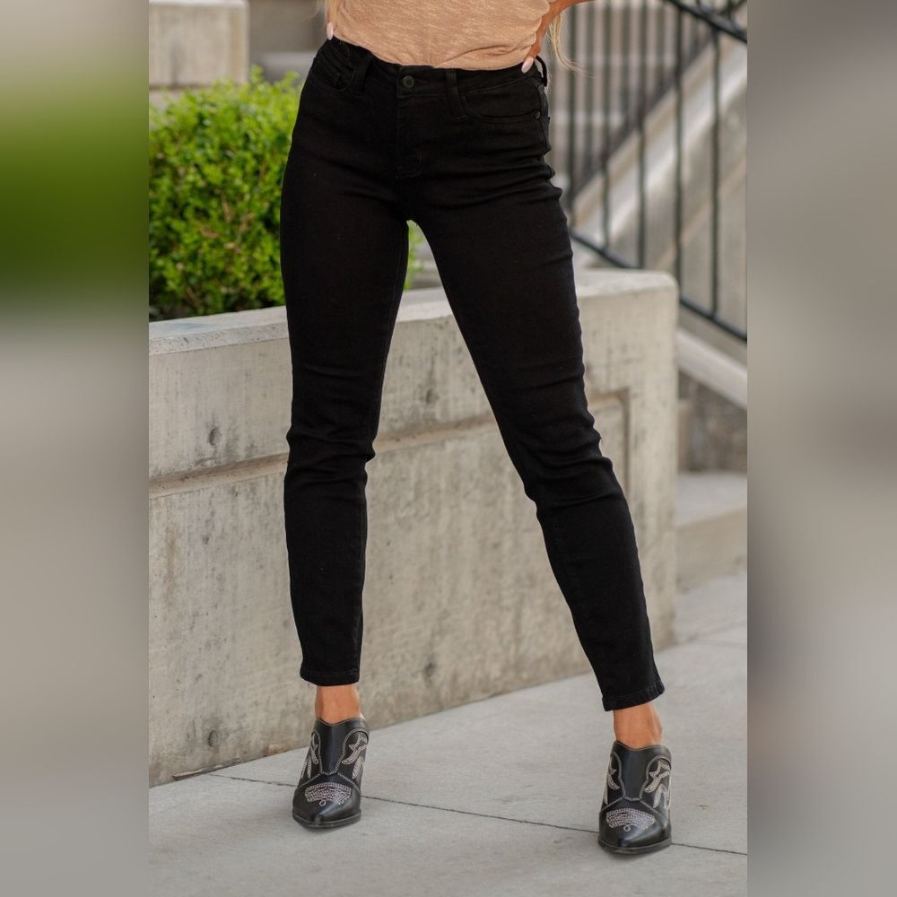 JUDY BLUE Gracie-James Jeans SZ 32 Medium Stretch Denim Mid-Rise Slim Black